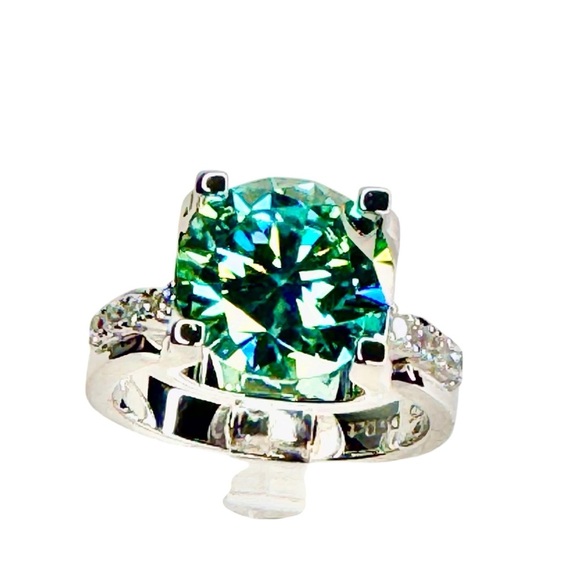 MOISSANITE 5ct CYAN BLUE RING GRA CERTIFIED - Picture 1 of 9